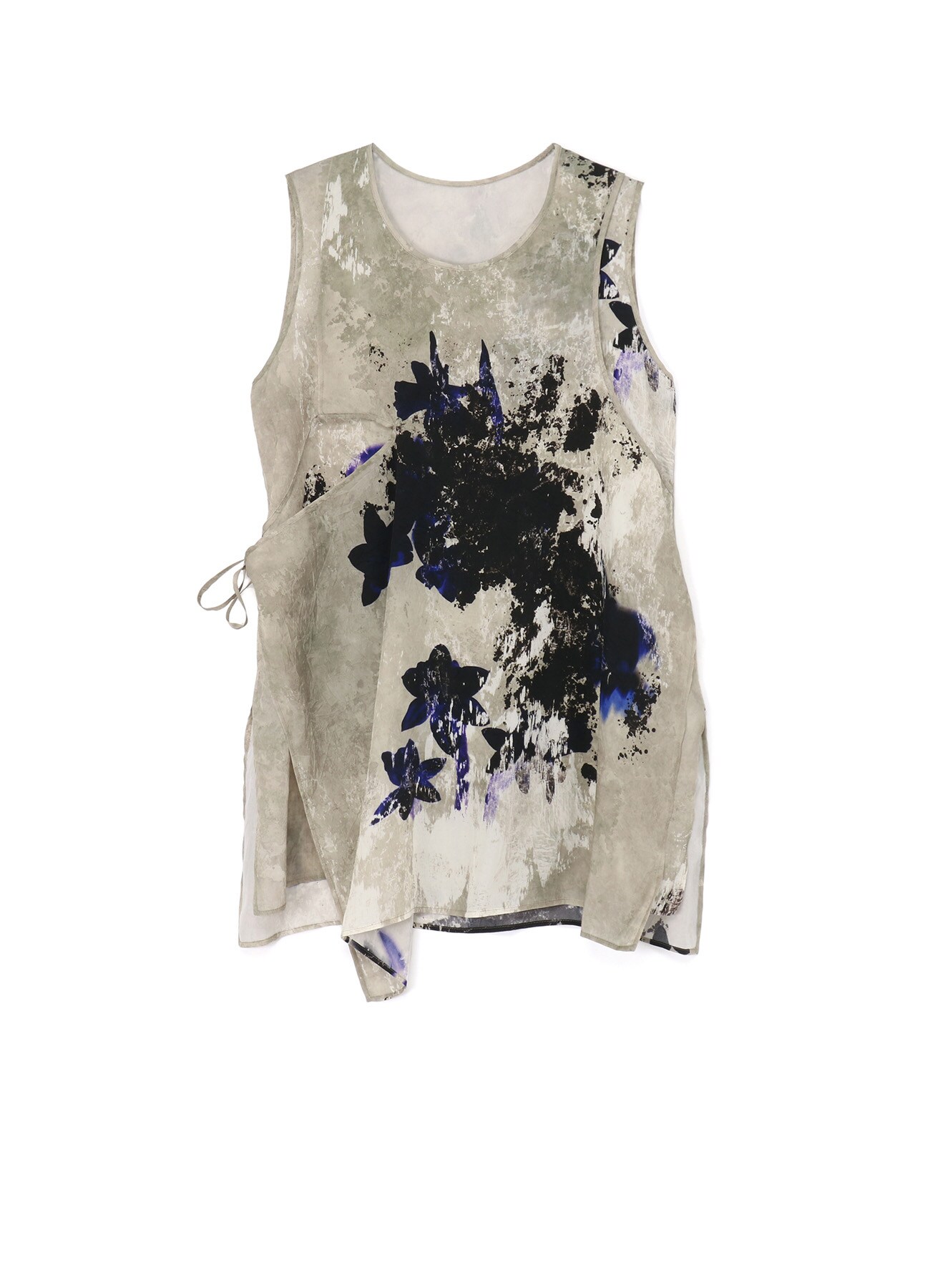 WRINKLED CUPRO SLEEVELESS BLOUSE WITH FLOWER PRINT	