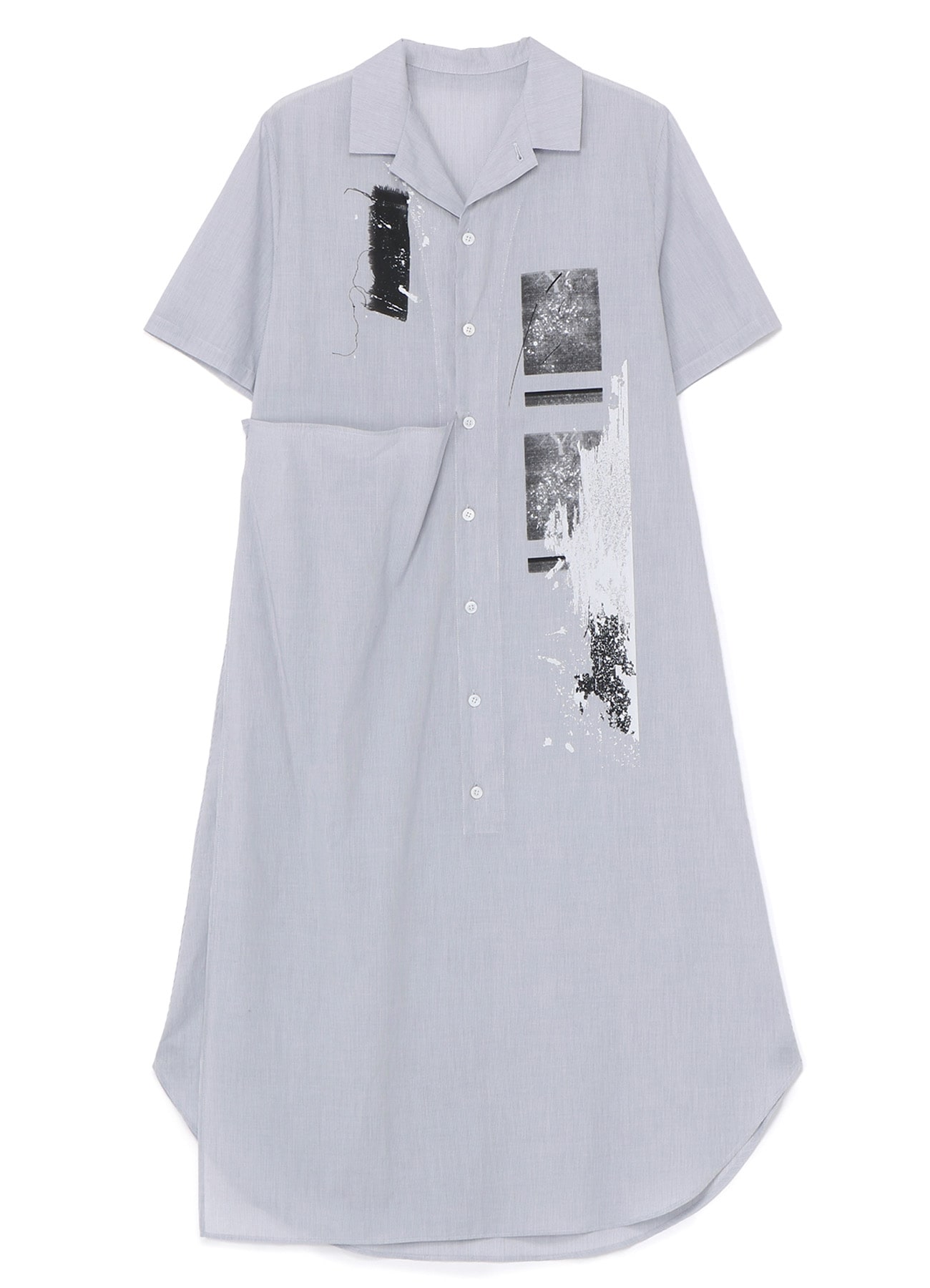 DYED MICRO BROAD Y's COLLAGE PRINT FRONT DRAPE SHORT SLEEVES DRESS