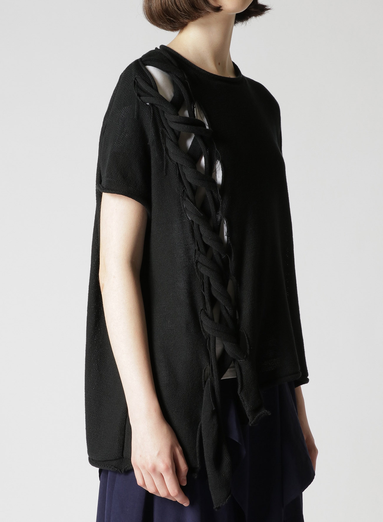 LINEN-LIKE COTTON PULLOVER WITH TWISTED DETAIL