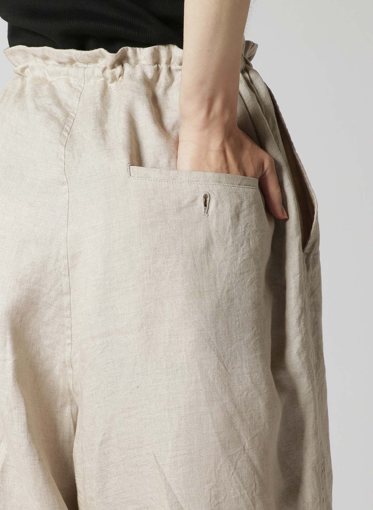 LINEN + POLYESTER/COTTON TAPERED WIDE LEG DRAWSTRING PANTS