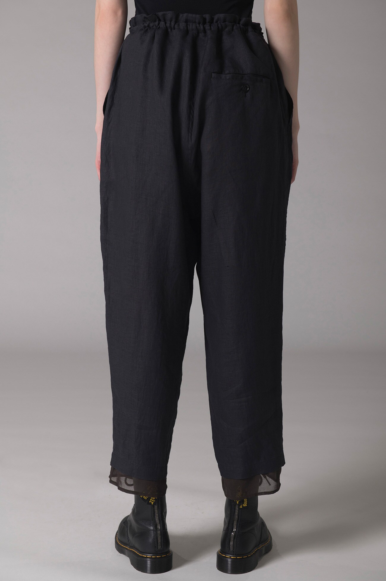 LINEN + POLYESTER/COTTON TAPERED WIDE LEG DRAWSTRING PANTS	