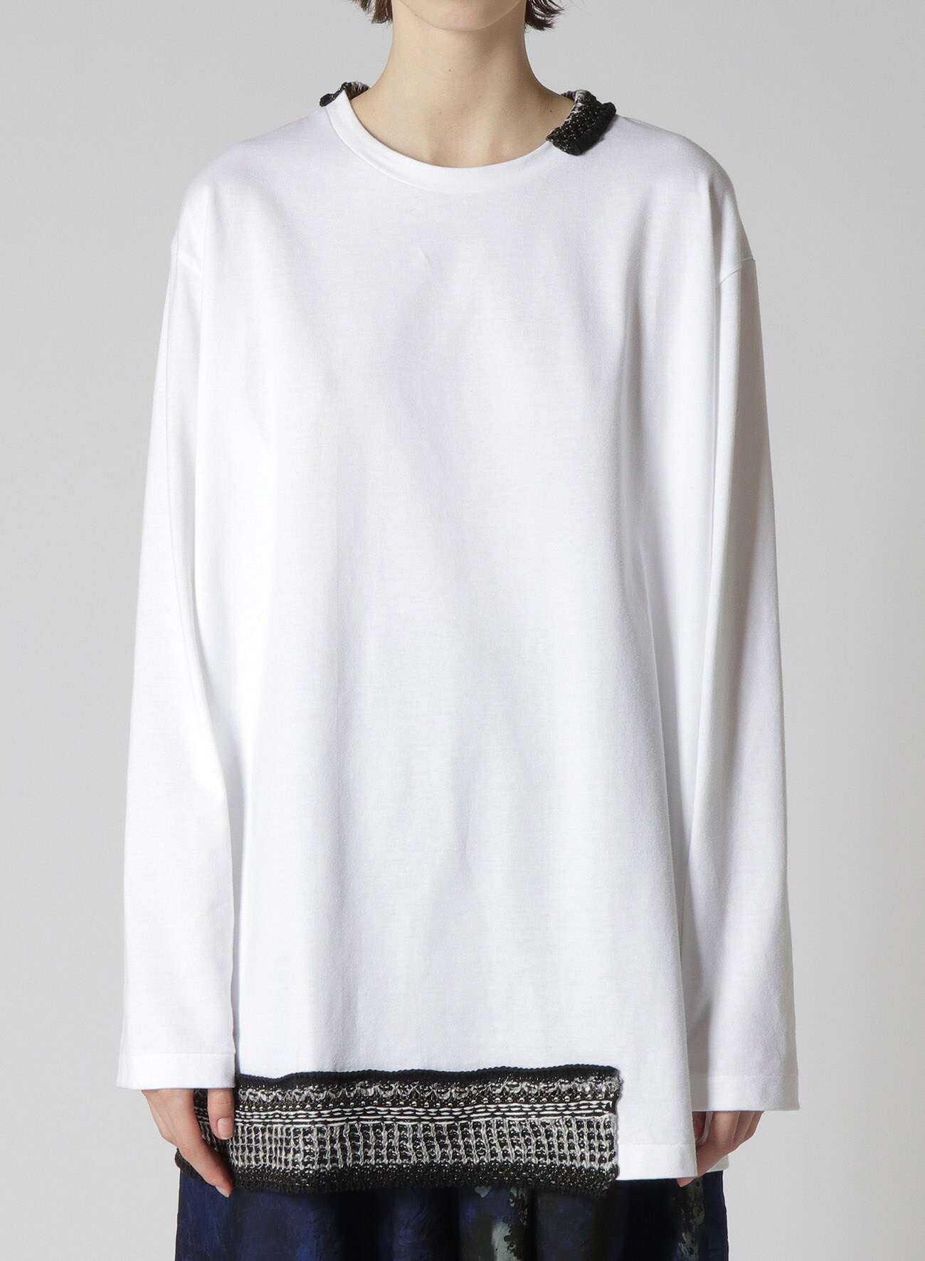 JERSEY AND NATIVE JACQUARD KNIT ATTACHED LONG SLEEVE BIG T
