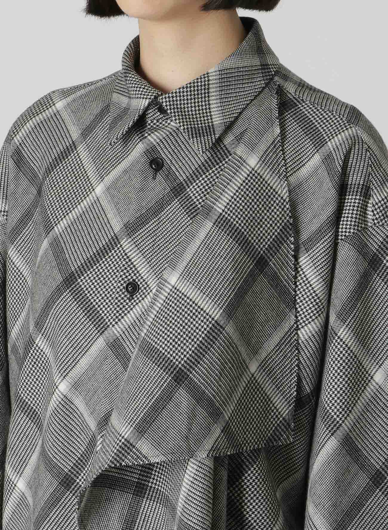 WOOL HOUNDSTOOTH CHECK LEFT FLAP PANEL SHIRT