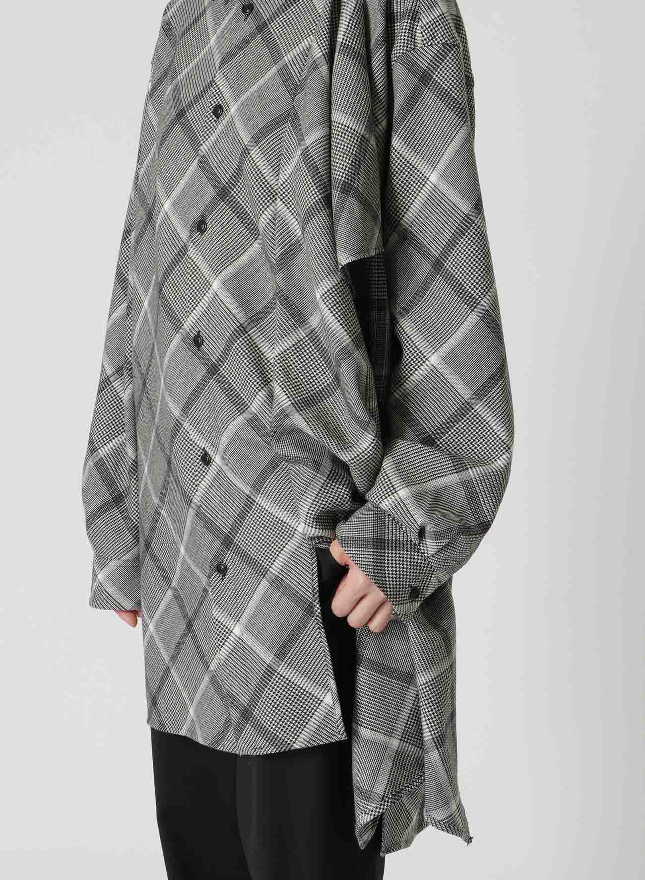 WOOL HOUNDSTOOTH CHECK LEFT FLAP PANEL SHIRT