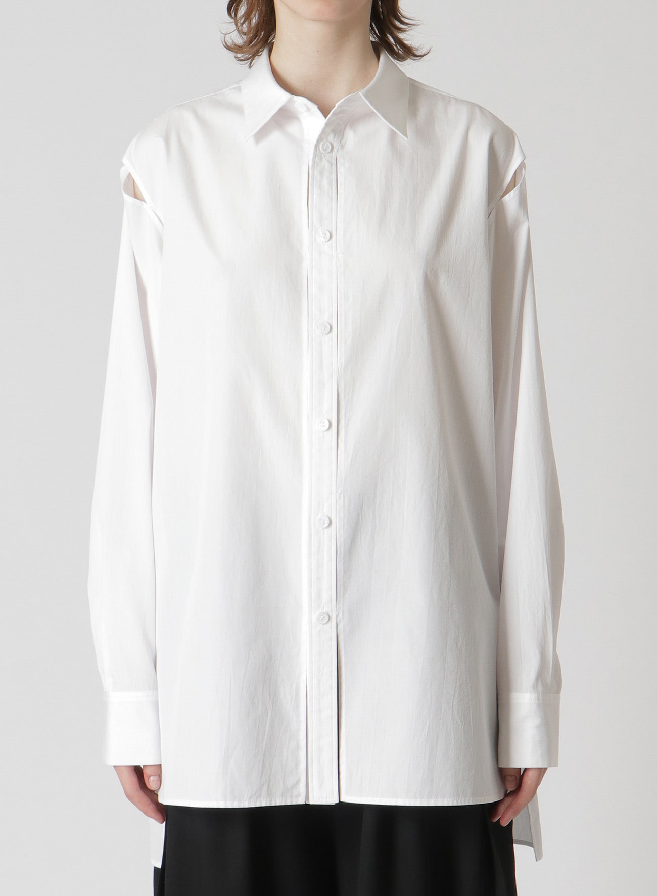 COTTON BROADCLOTH DECONSTRUCTED SLEEVE DETAIL SHIRT(XS White): Y's