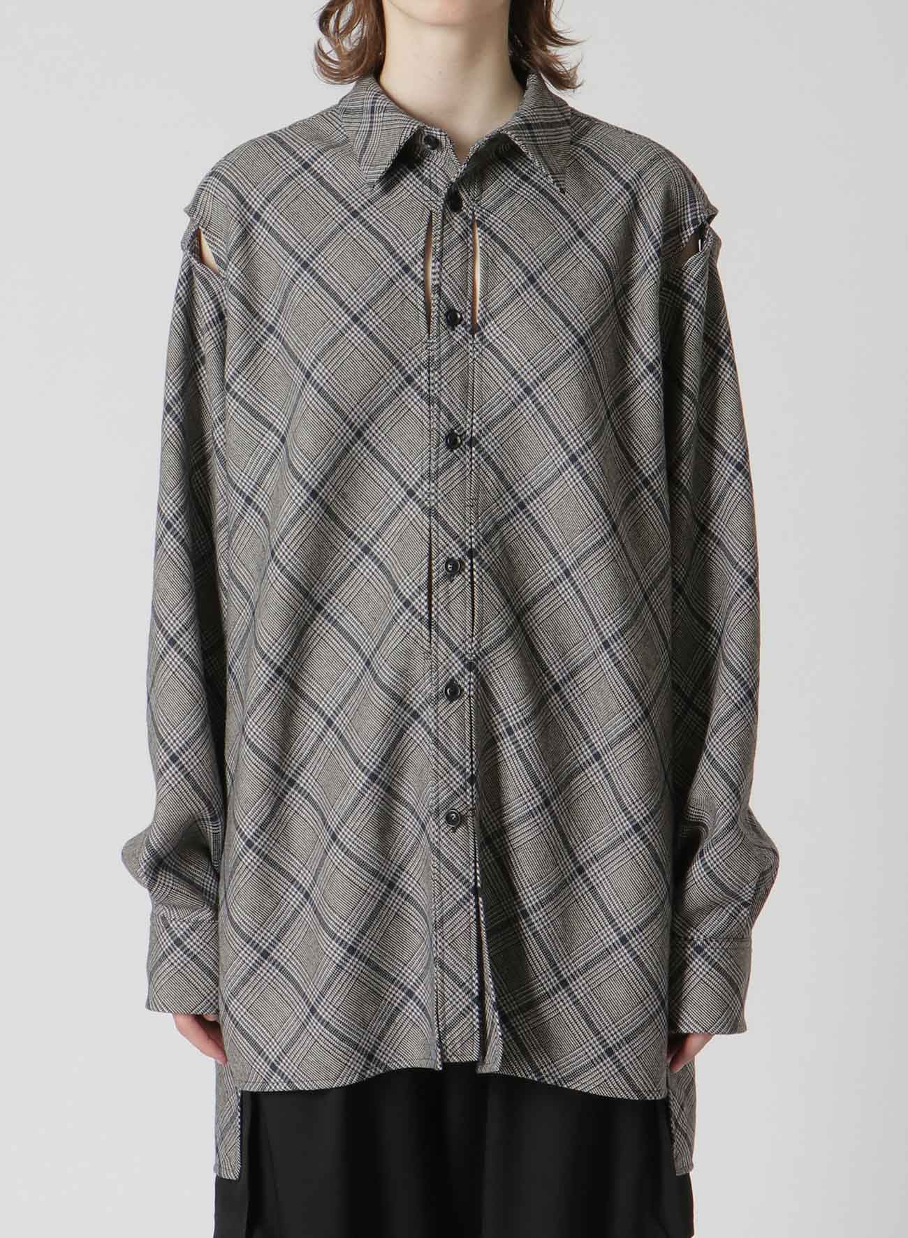 WOOL HOUNDSTOOTH CHECK DECONSTRUCTED SLEEVE DETAIL SHIRT