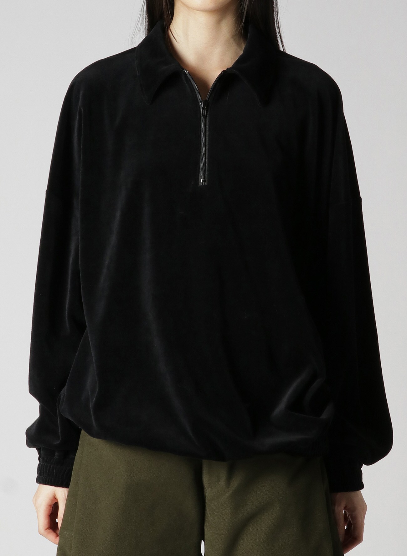 COTTON VELOUR SHIRT WITH ZIPPER(M Black): Y's.... ｜THE SHOP YOHJI