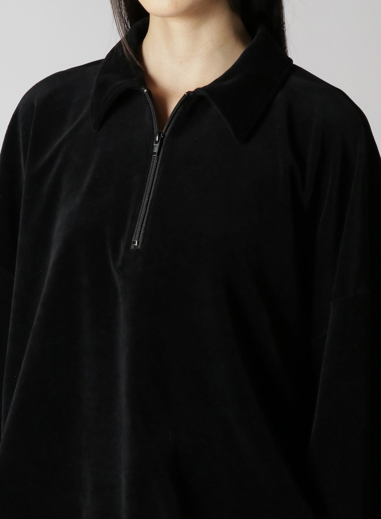 COTTON VELOUR SHIRT WITH ZIPPER(M Black): Y's.... ｜THE SHOP YOHJI