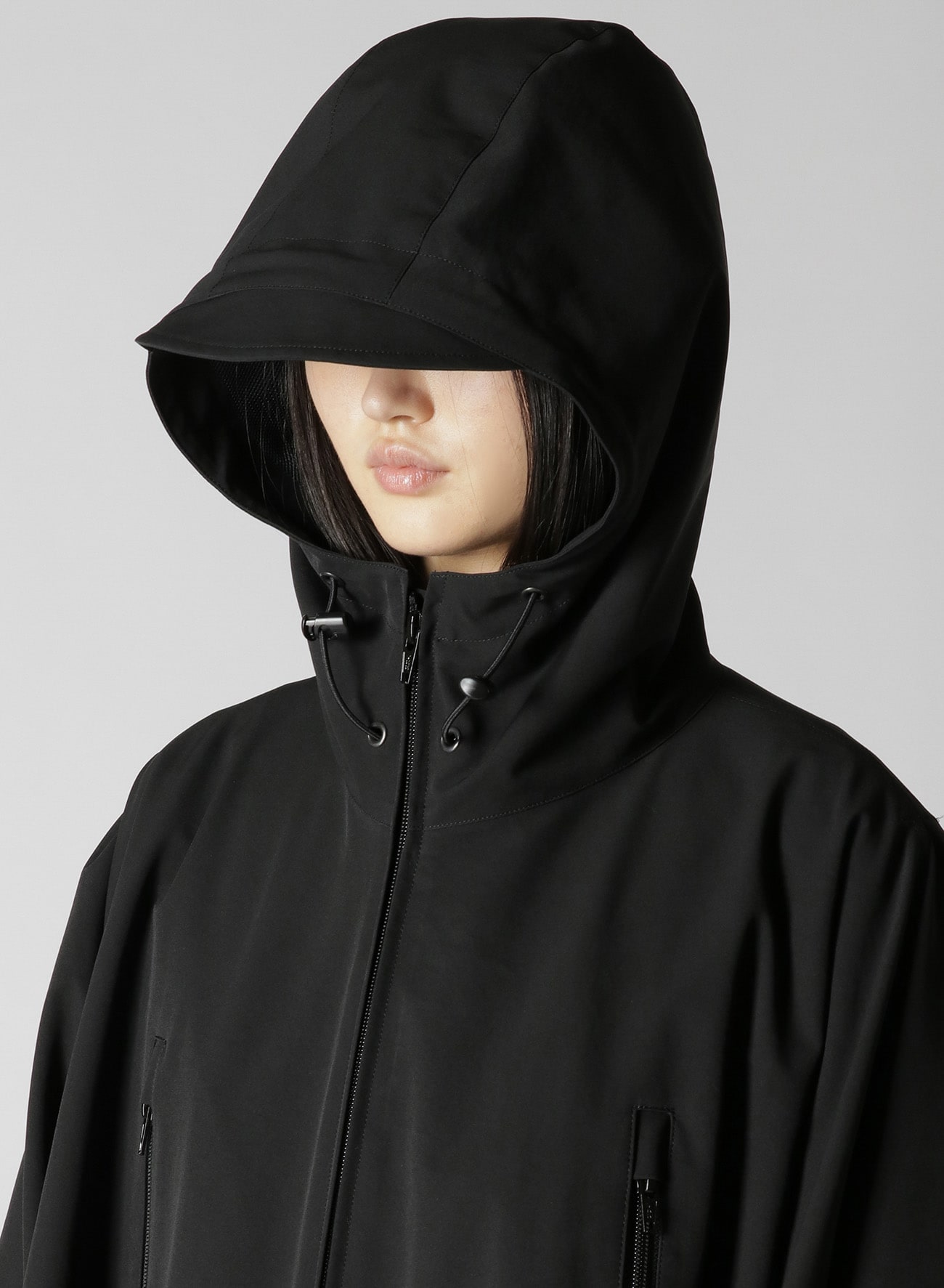 WATER REPELLENT POLYESTER STRETCH DOUBLE LAYERED COAT(S Black