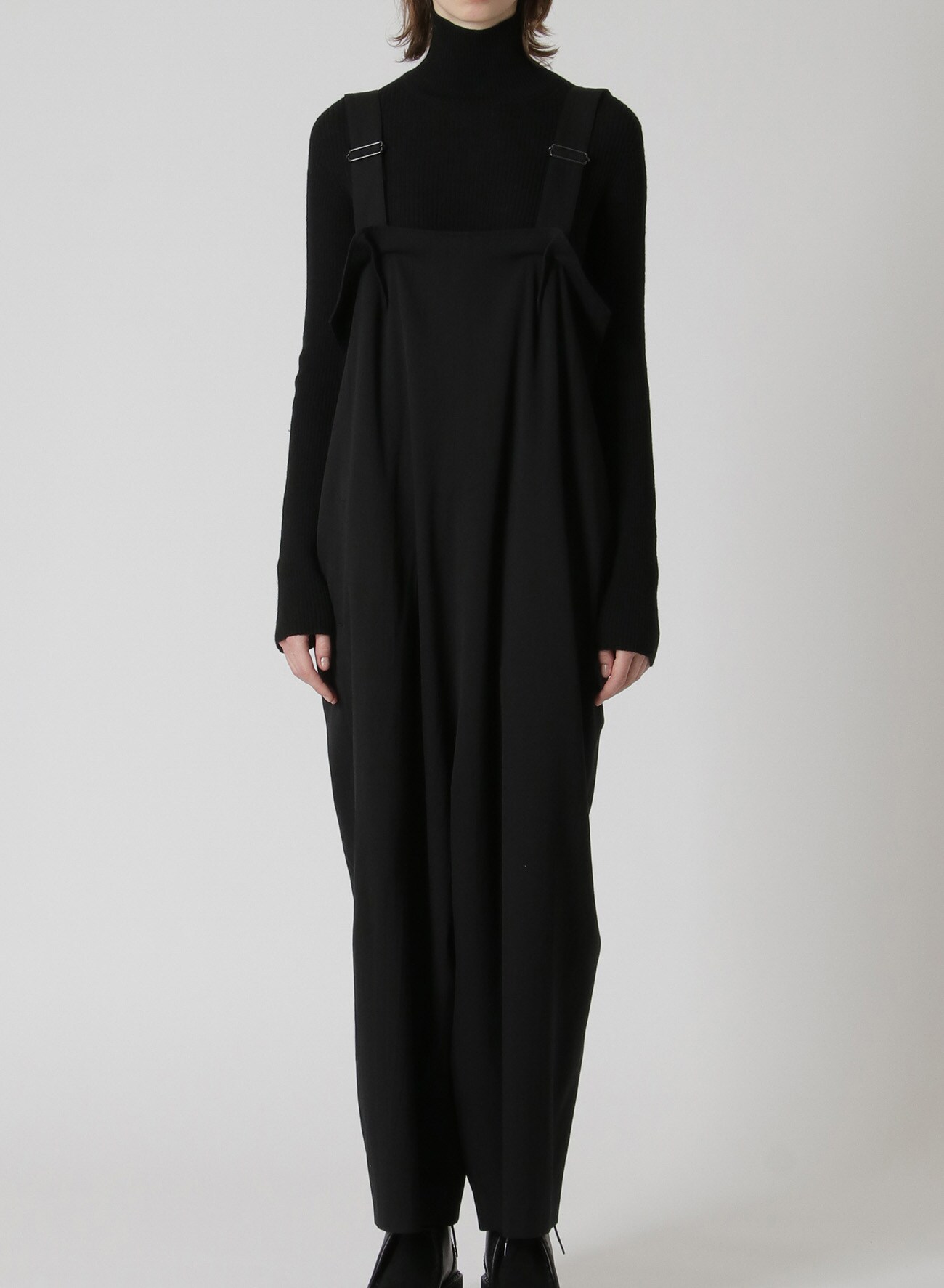 WRINKLED WOOL/RAYON TWILL SALOPETTES(XS Black): Y's｜THE SHOP