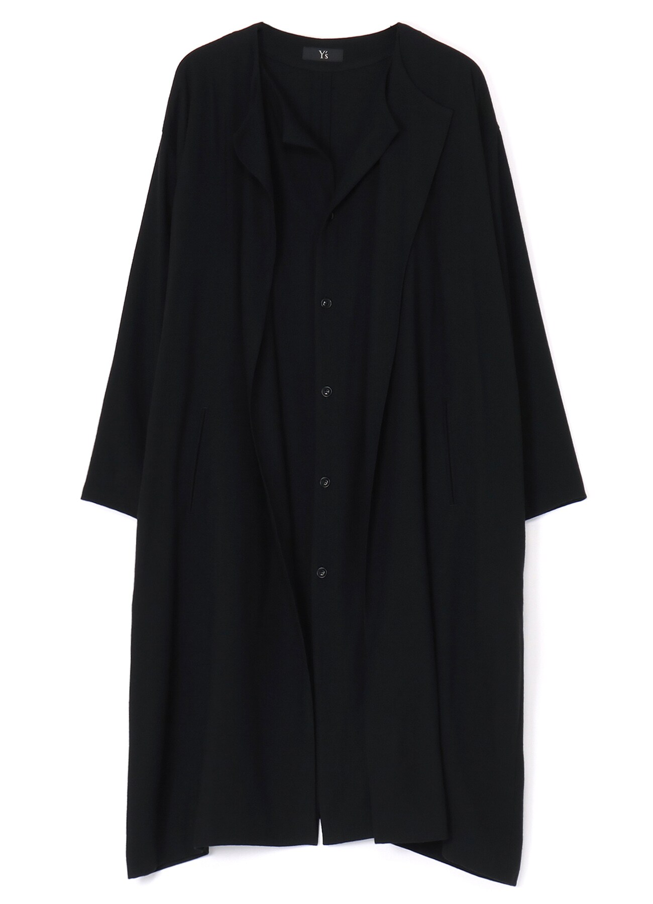 WASH-TREATED WOOL/RAYON COLLARLESS SHIRT DRESS(XS Black): Y's｜THE