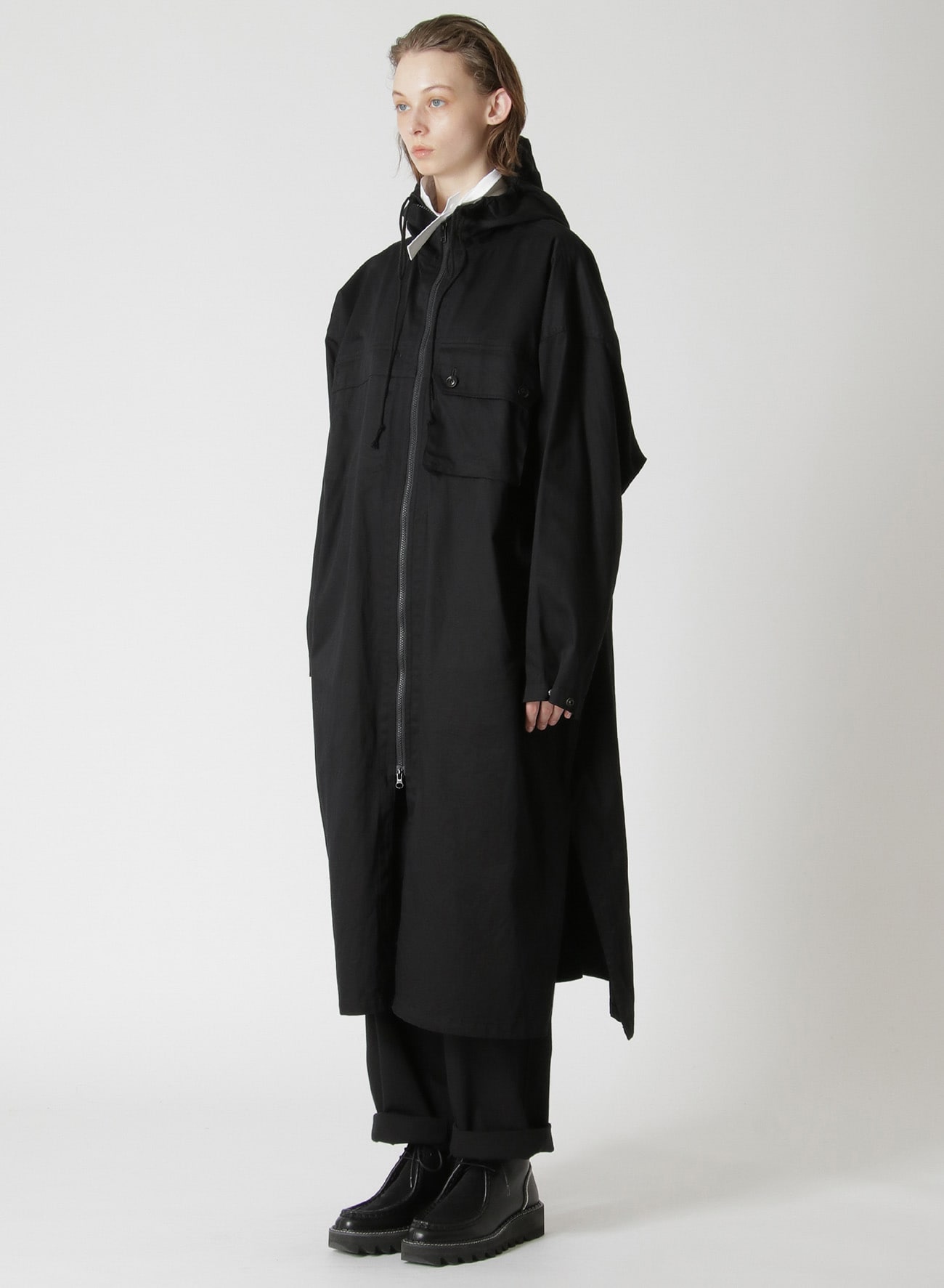 Y's BORN PRODUCT] COTTON TWILL HOODED COAT(XS BLACK): Y's|THE SHOP 