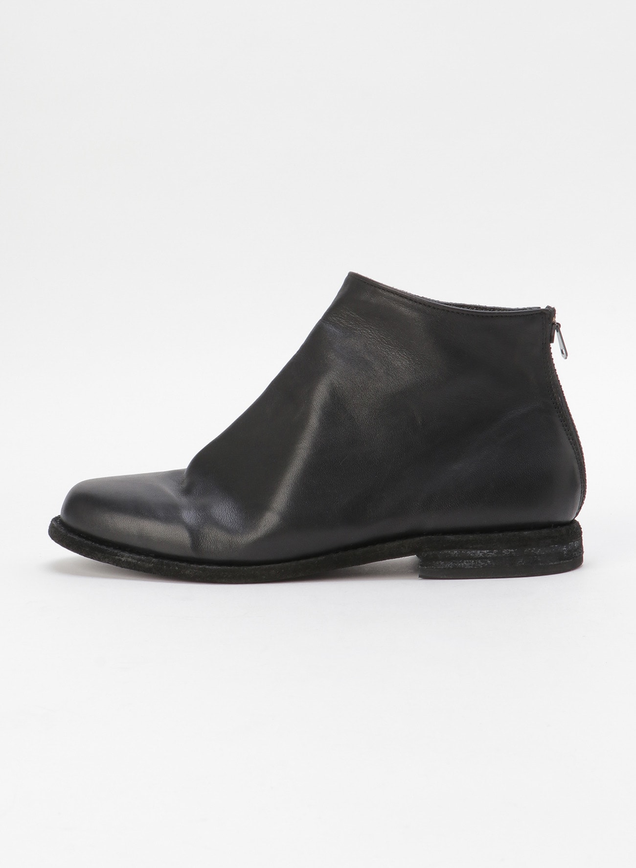 SOFT LEATHER LOW CUT BOOTS WITH BACK ZIPPER(US 3.5 Black): Vintage