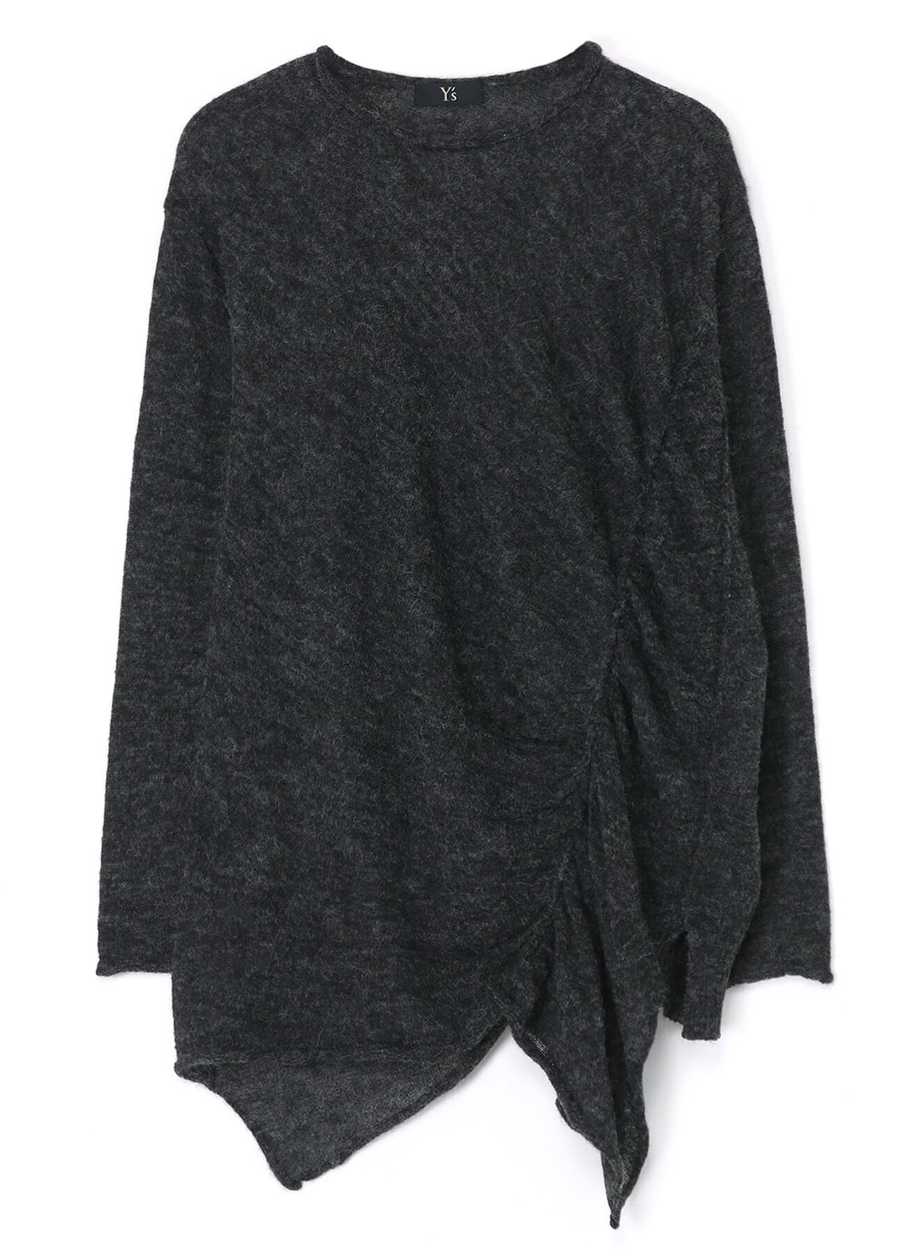 ALPACA BLEND SIDE GATHER DETAIL PULLOVER(S Charcoal): Y's｜THE