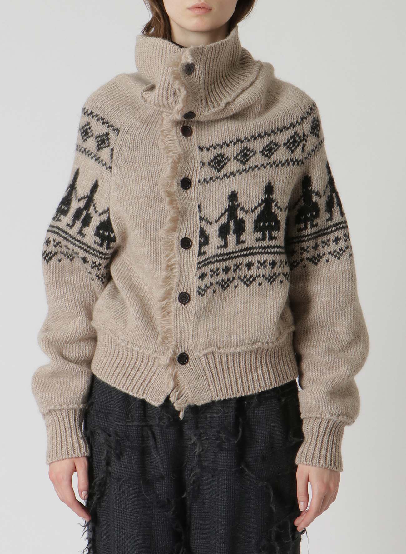 FRINGE DETAIL KNITTED CARDIGAN(S Beige): Y's｜THE SHOP YOHJI YAMAMOTO