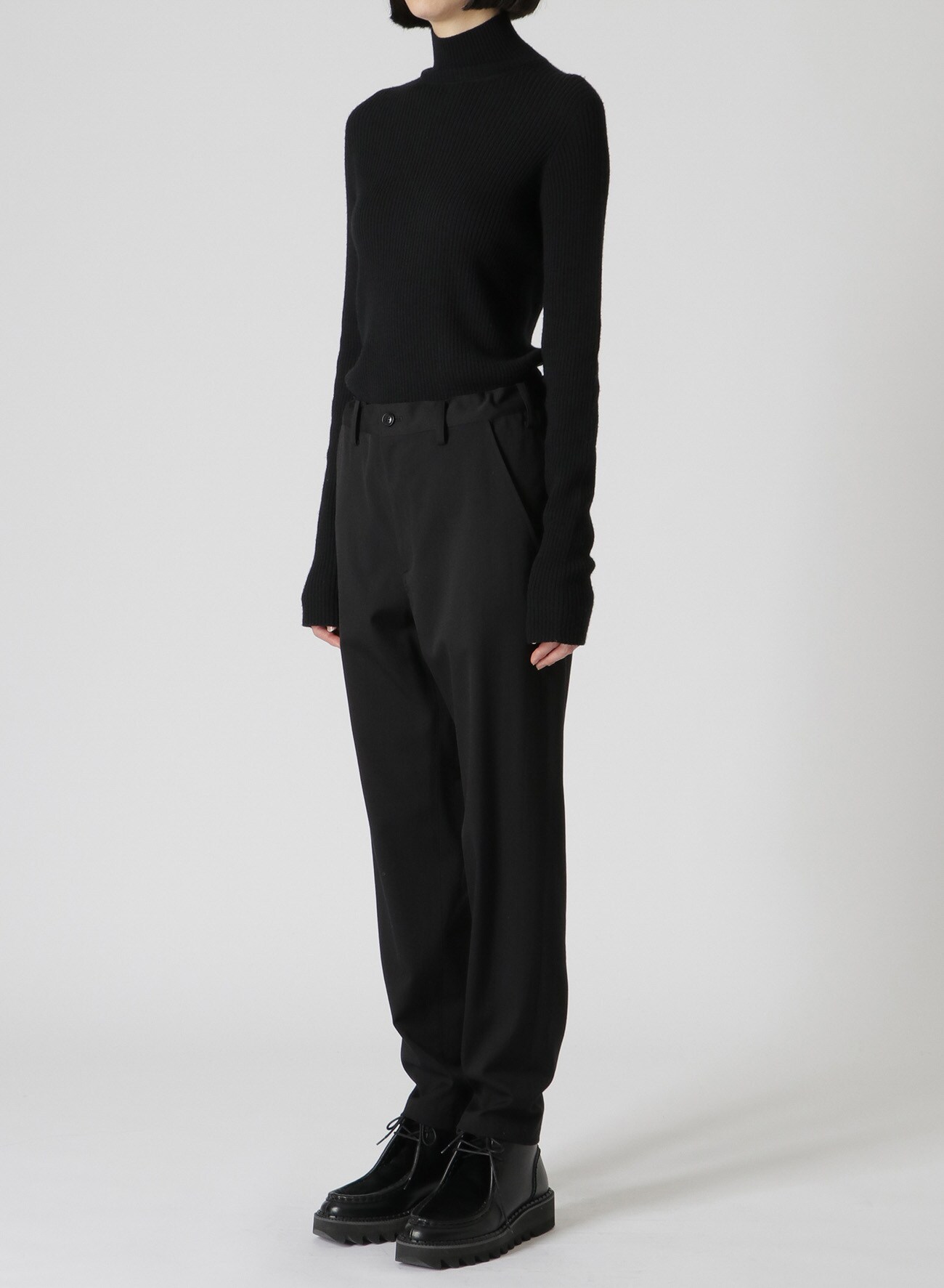 WRINKLED WOOL/RAYON TWILL SLIM FIT PANTS(XS Black): Y's｜THE SHOP