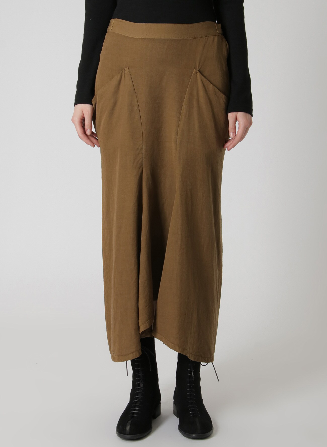 CELLULOSE TWILL GARMENT-DYED LONG POCKET SKIRT(XS Beige): Y's｜THE