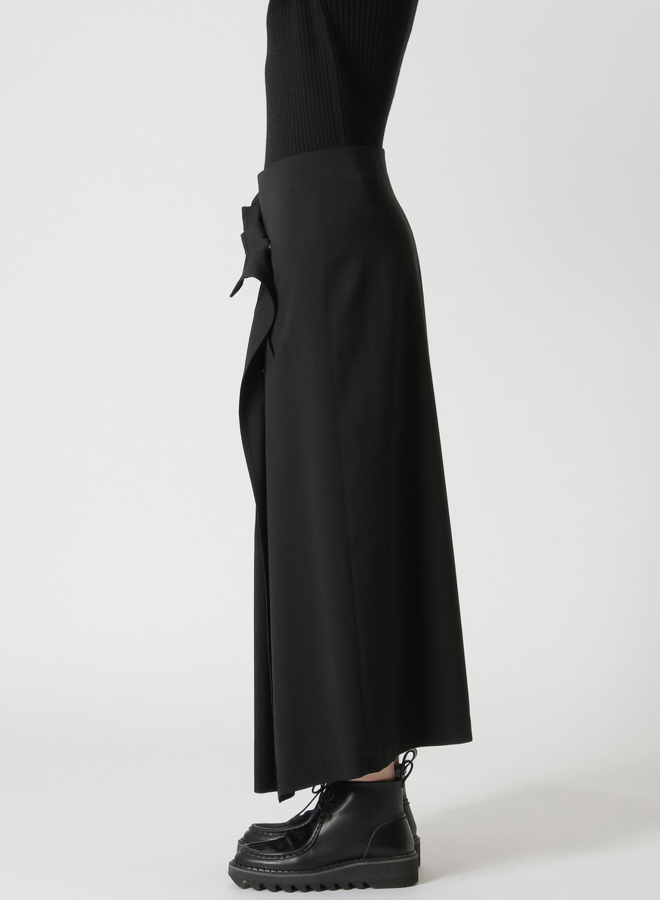 Wool Wrap Skirt Pants with Pleats