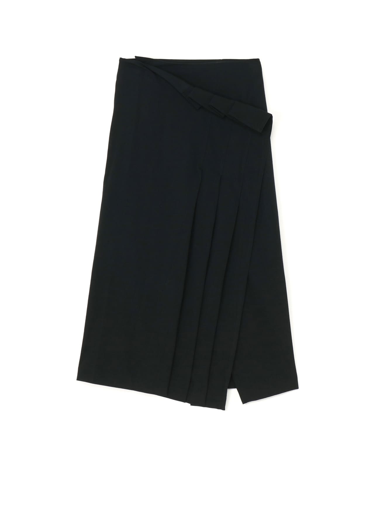 WRINKLED WOOL/RAYON TWILL PLEATED WRAP SKIRT
