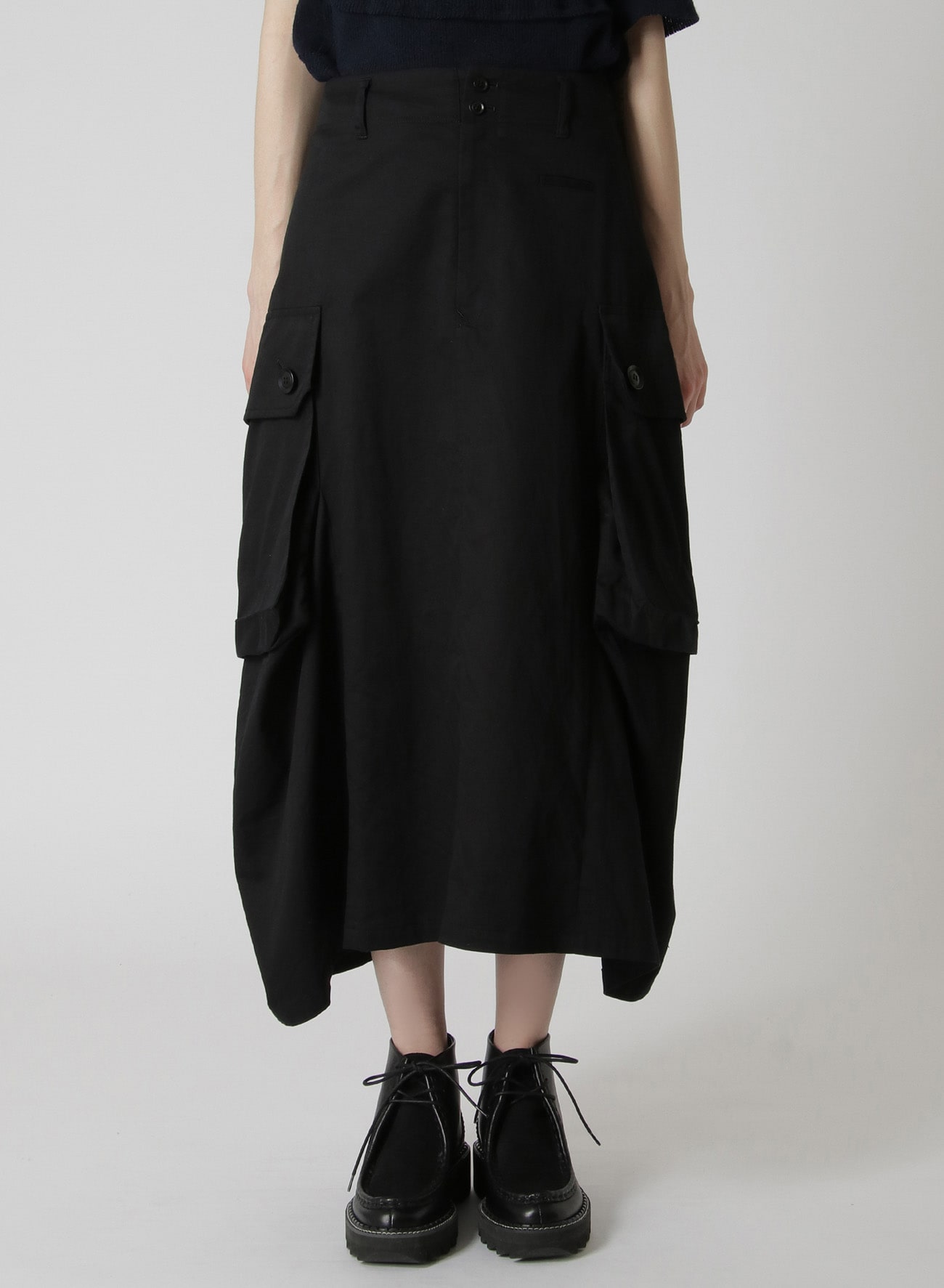 Y's BORN PRODUCT] COTTON TWILL CARGO PANTS-STYLE SKIRT(XS BLACK 