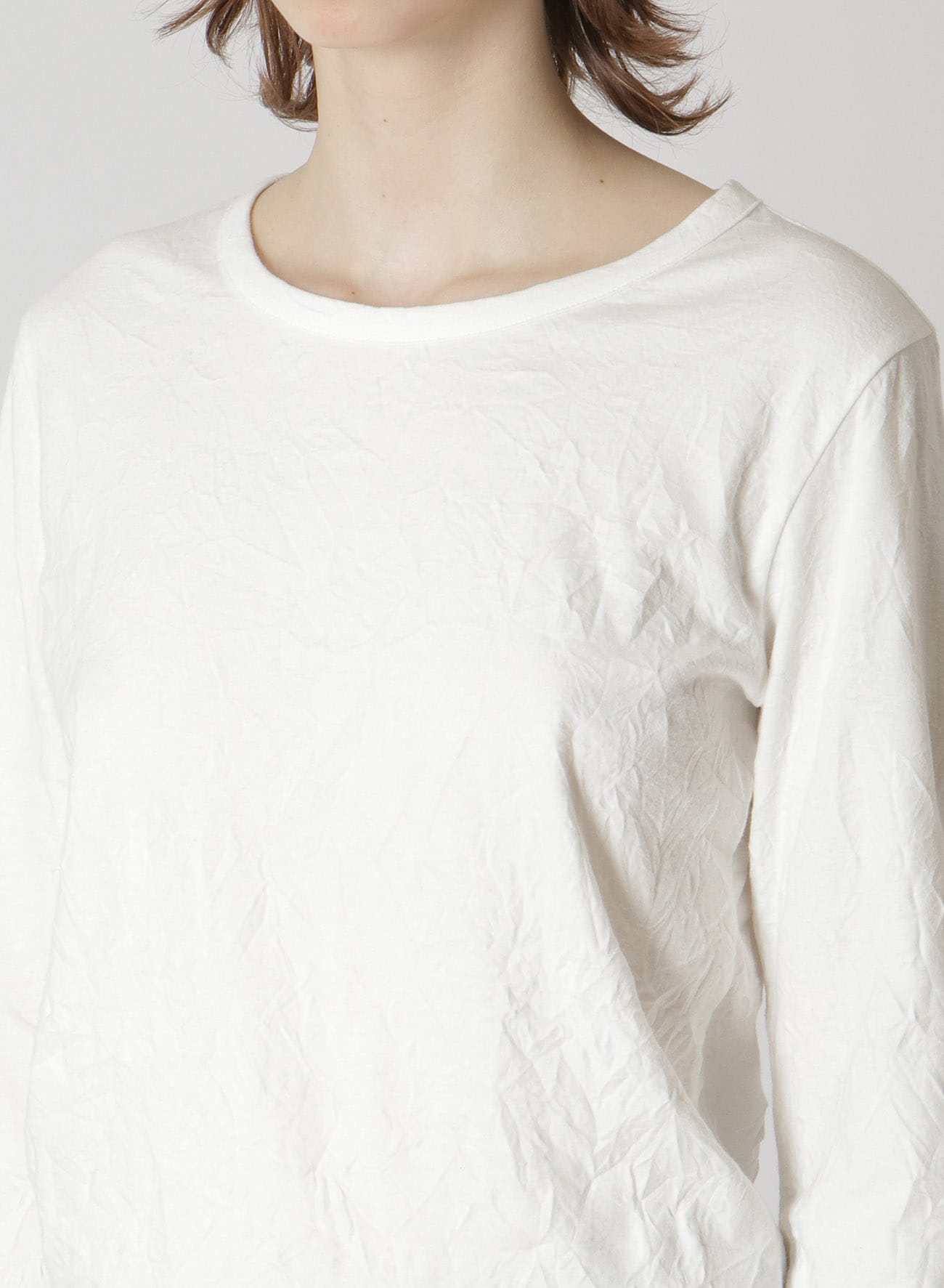WRINKLED COTTON ROUND NECK LONG SLEEVE T-SHIRT(S Off White 