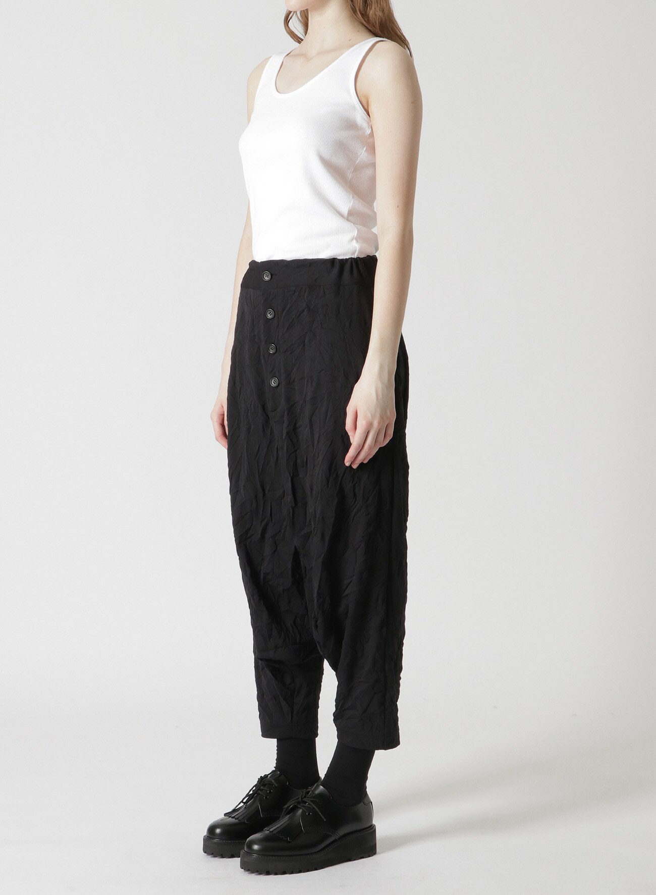 WRINKLED POLYESTER 4-BUTTON SAROUEL PANTS