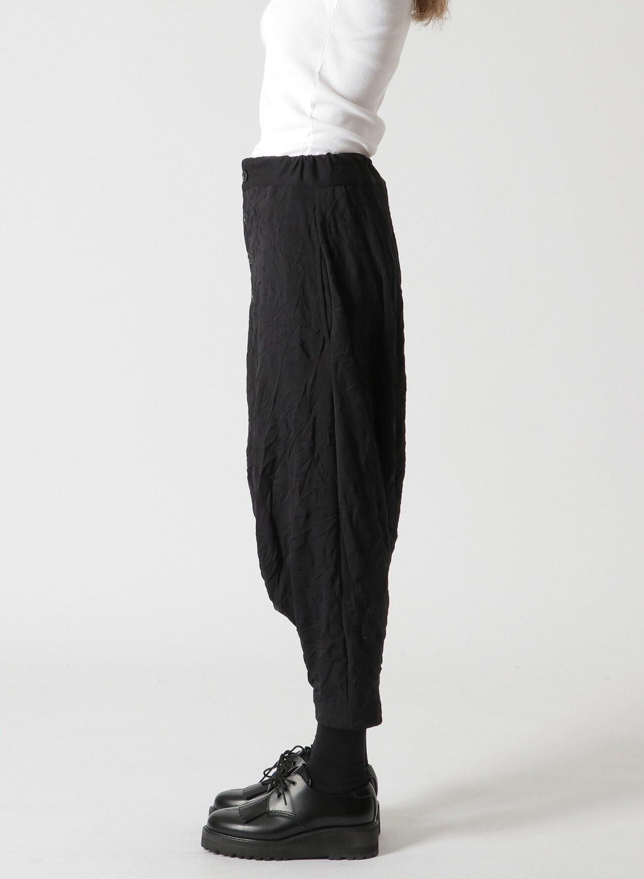 WRINKLED POLYESTER 4-BUTTON SAROUEL PANTS