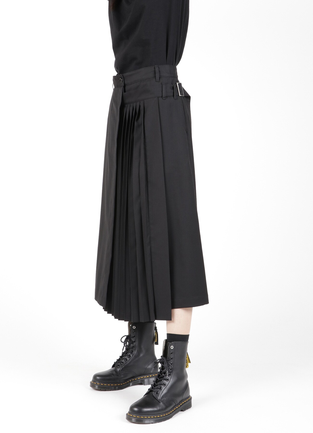 PE/RY CLEAR TWILL FRONT PLEATS LONG SKIRT