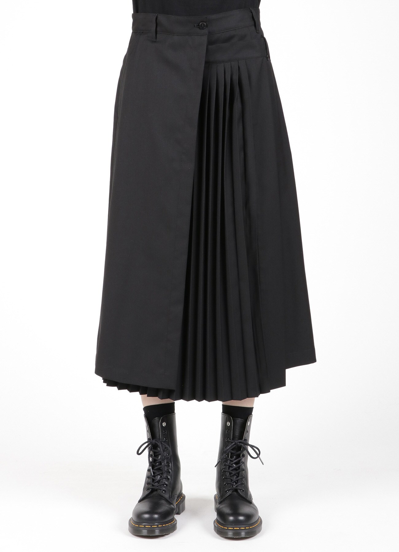 PE/RY CLEAR TWILL FRONT PLEATS LONG SKIRT
