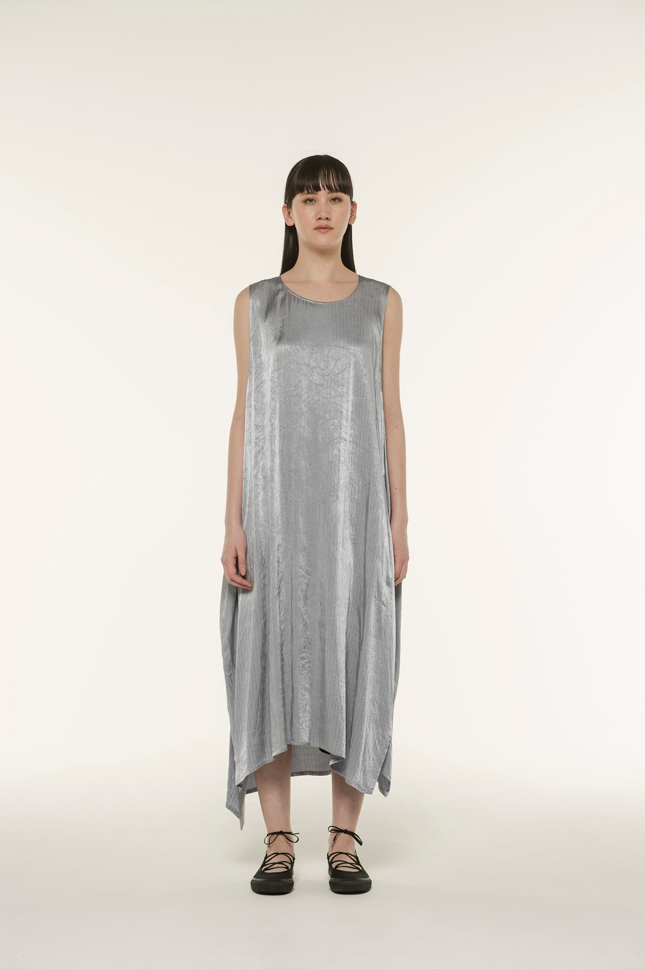 rayon Satin Stripe asymmetric Sleeveless Dress (S Light Blue): Vintage  1.1｜THE SHOP YOHJI YAMAMOTO