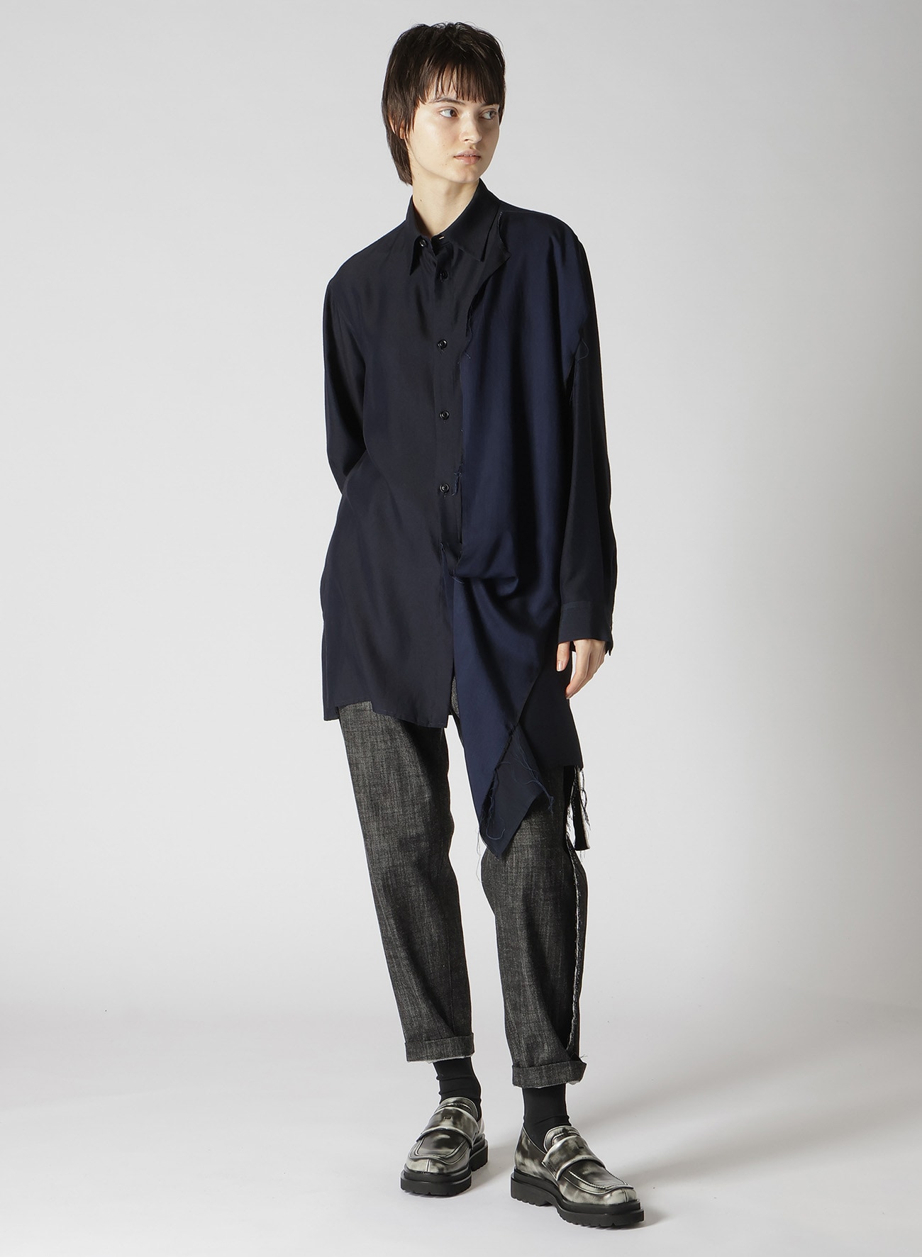 【8/2 12:00(JST) Release】4OZ CU/ DUNGAREE TWILL LEFT SIDE DRAPE BLOUSE