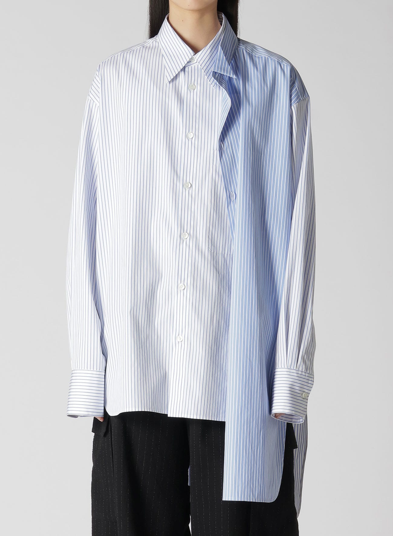 STRIPE DOUBLE LAYERED WING COLLAR SHIRT