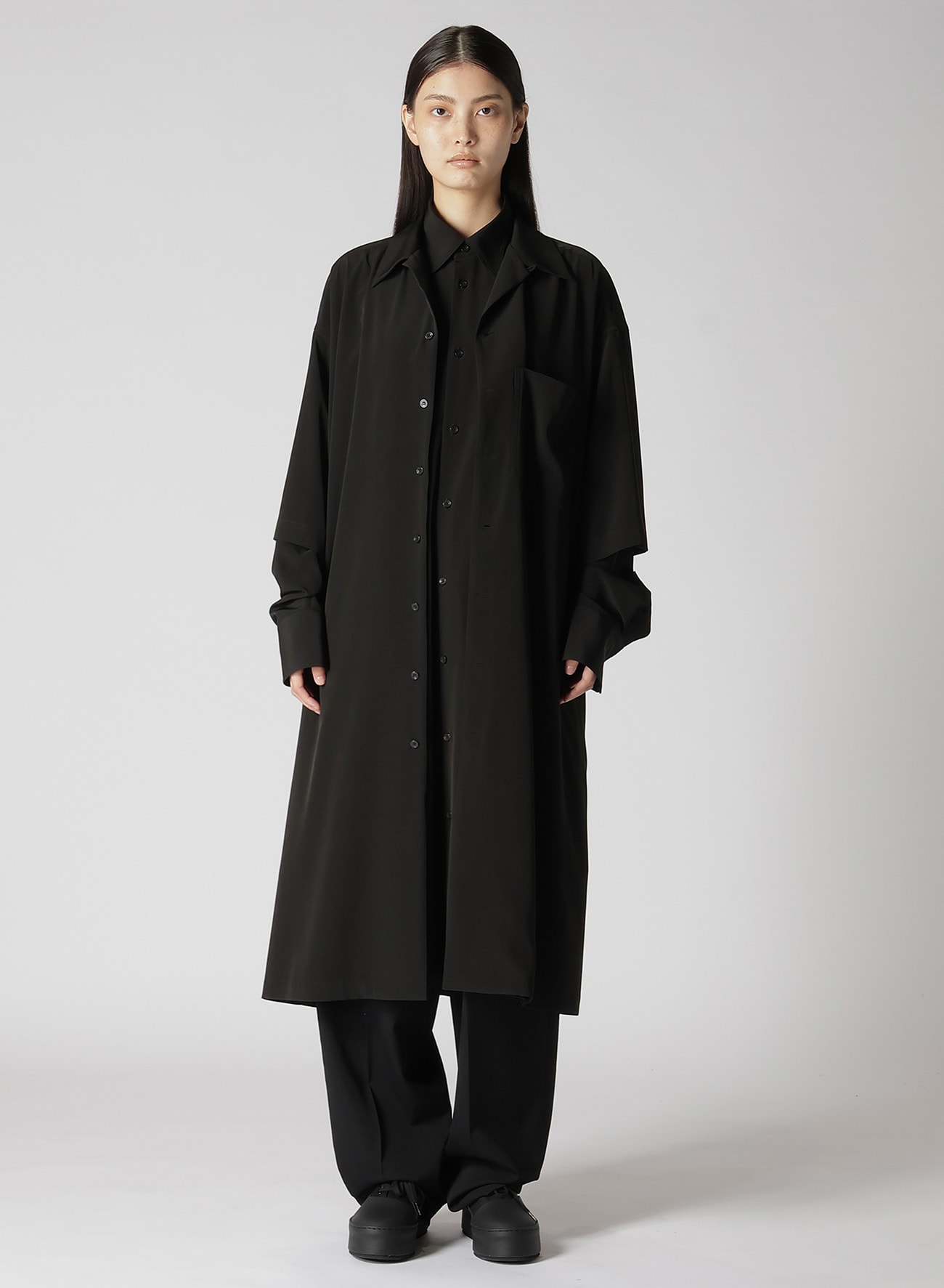 【8/7 12:00(JST) Release】TRIACETATE/POLYESTER DOUBLE LAYERED LONG SHIRT