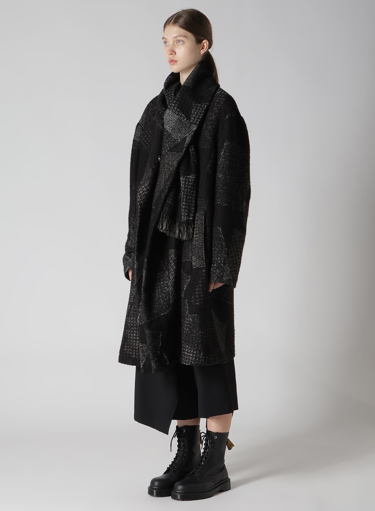 WOOL COTTON RANDOM HOUNDSTOOTH JQ SCARF COAT