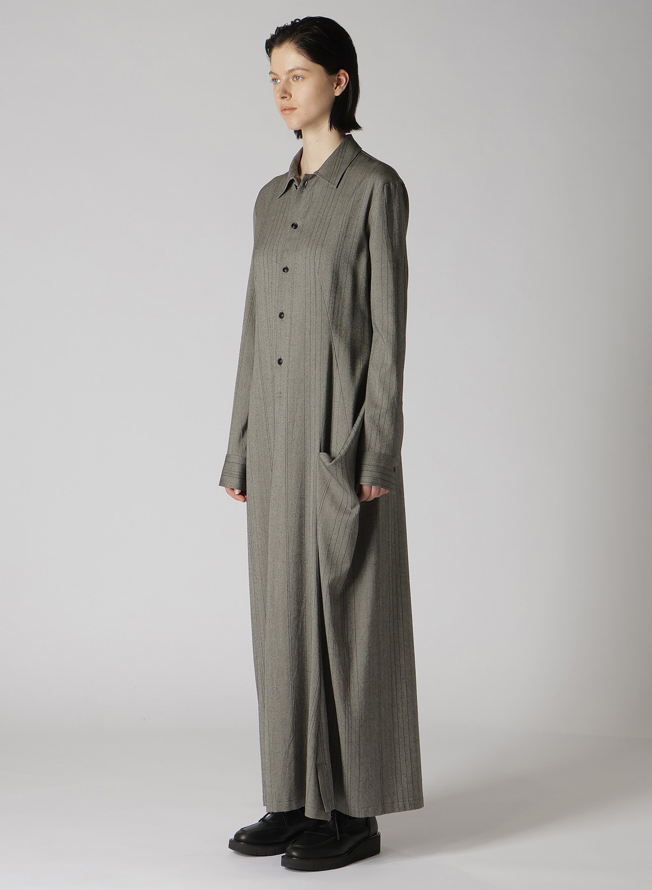 W/RY RANDOM HERRINGBONE OPEN COLLAR SHIRT DRESS