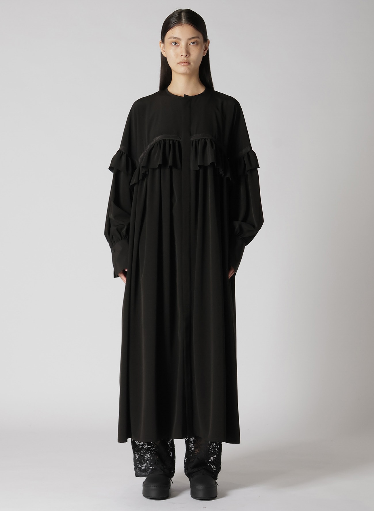 【8/7 12:00(JST) Release】TRIACETATE/POLYESTER RUFFLED DRESS