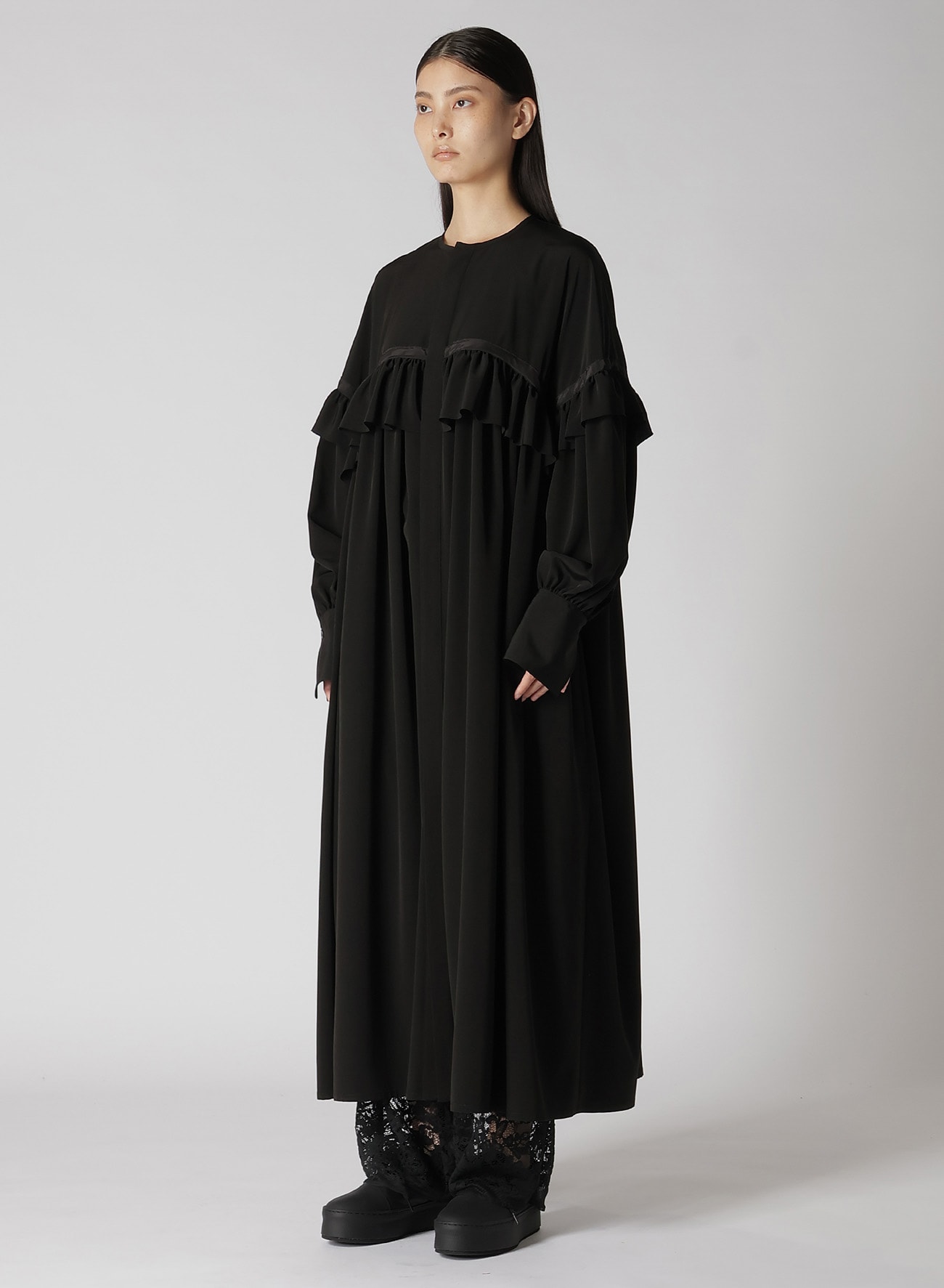 【8/7 12:00(JST) Release】TRIACETATE/POLYESTER RUFFLED DRESS
