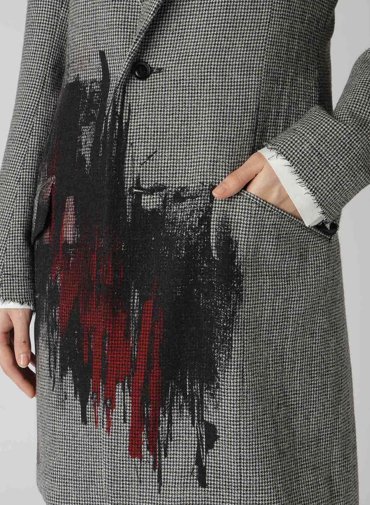 WOOL FLANNEL HOUNDSTOOTH FEMALE PRINT DOUBLE SLIT JACKET