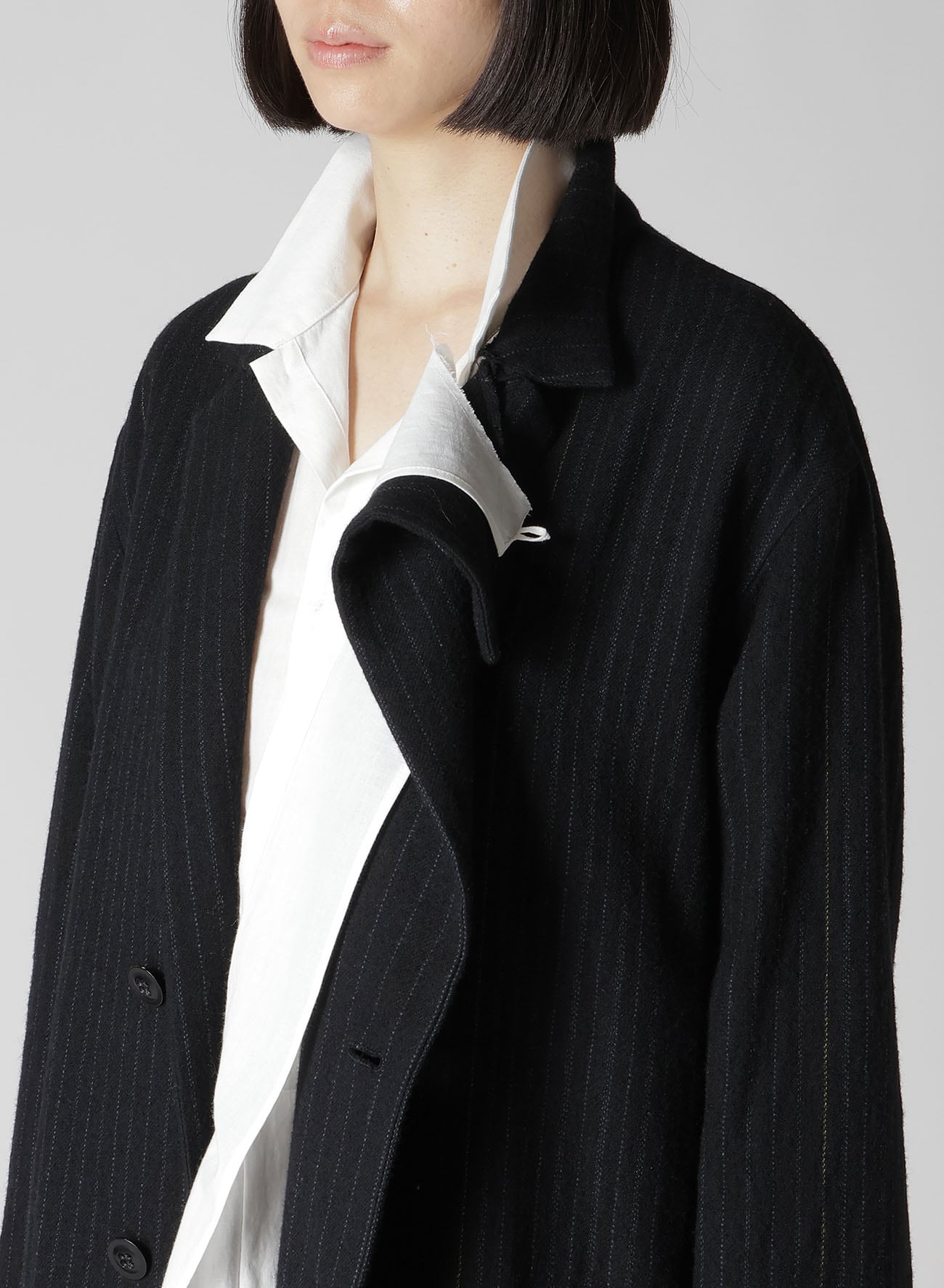 【9/13 12:00(JST) Release】WOOL PINSTRIPE LEFT FACING JACKET