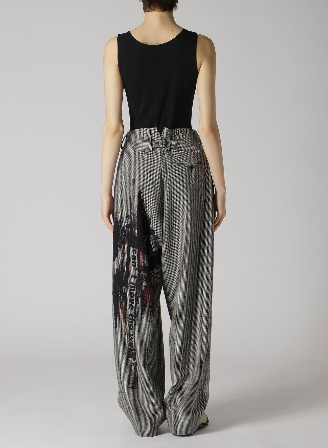 WOOL FLANNEL HOUNDSTOOTH FEMALE PT DOUBLE TUCK WIDE PANTS