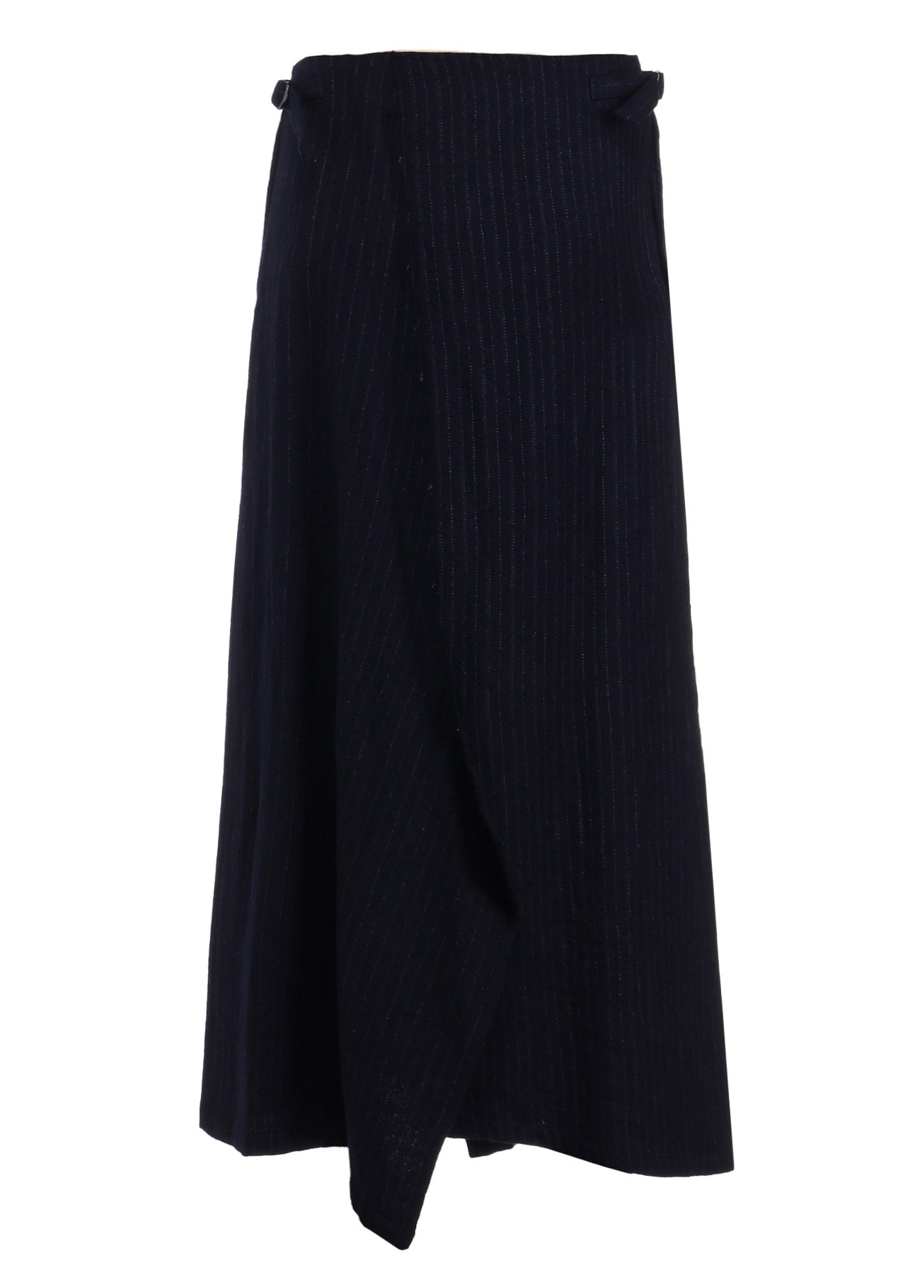 【9/13 12:00(JST) Release】WOOL PINSTRIPE LEFT SIDE PATCH SKIRT PANTS