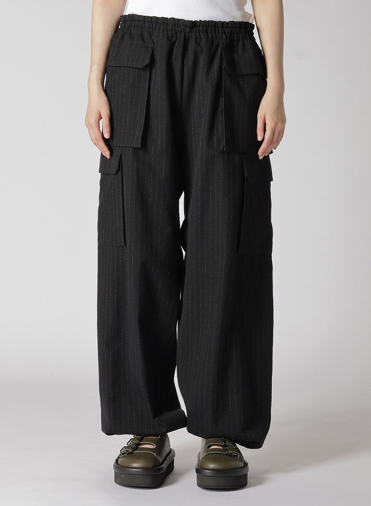 WOOL BLEND NEP STRIPE POCKET PANTS