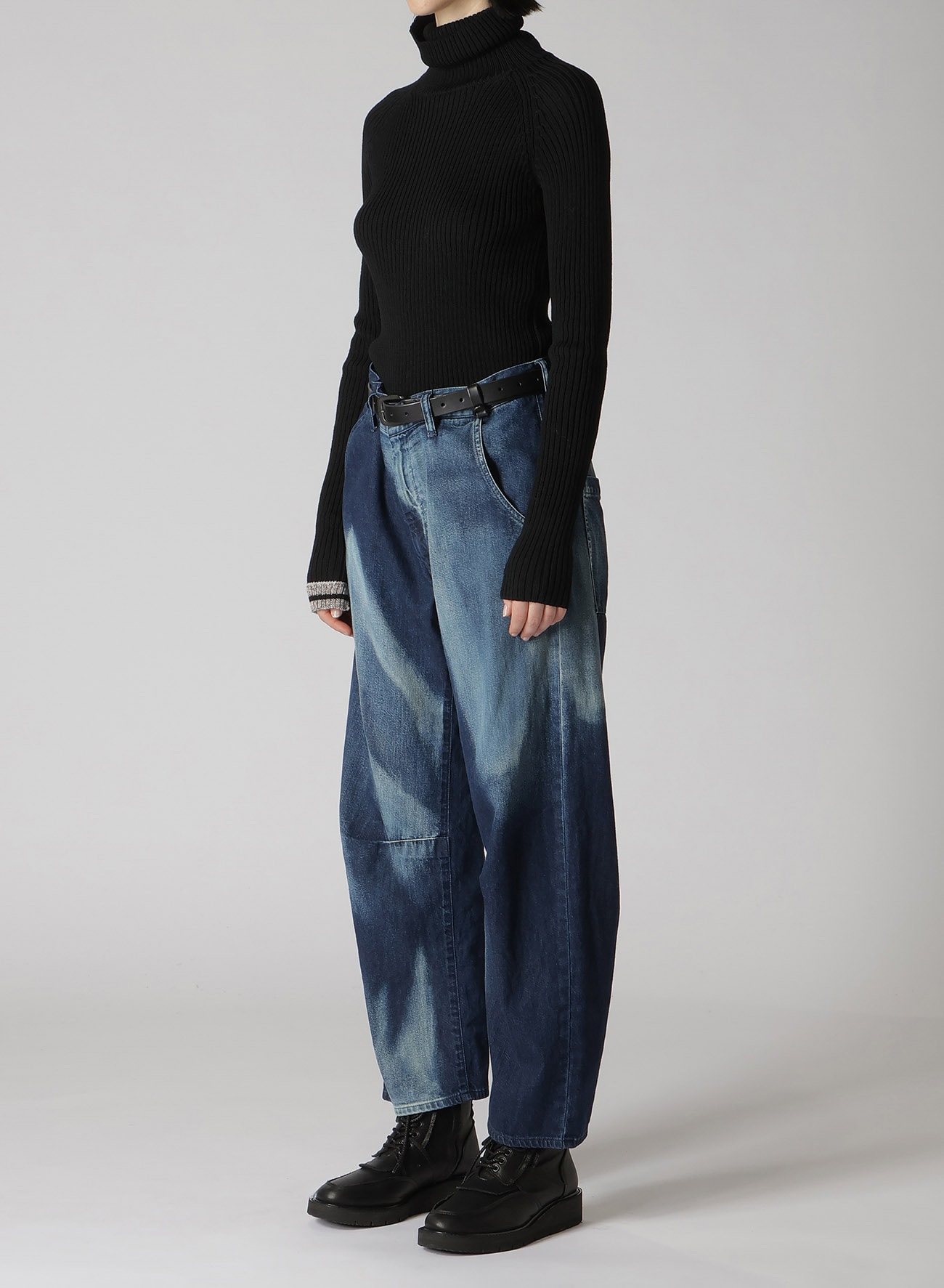 C/ SPOTTED DENIM GUSSET WIDE PANTS