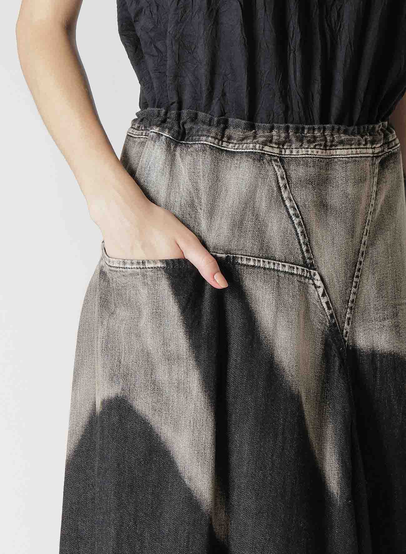 C/ SPOTTED DENIM TRIANGLE GUSSET FLARE SKIRT