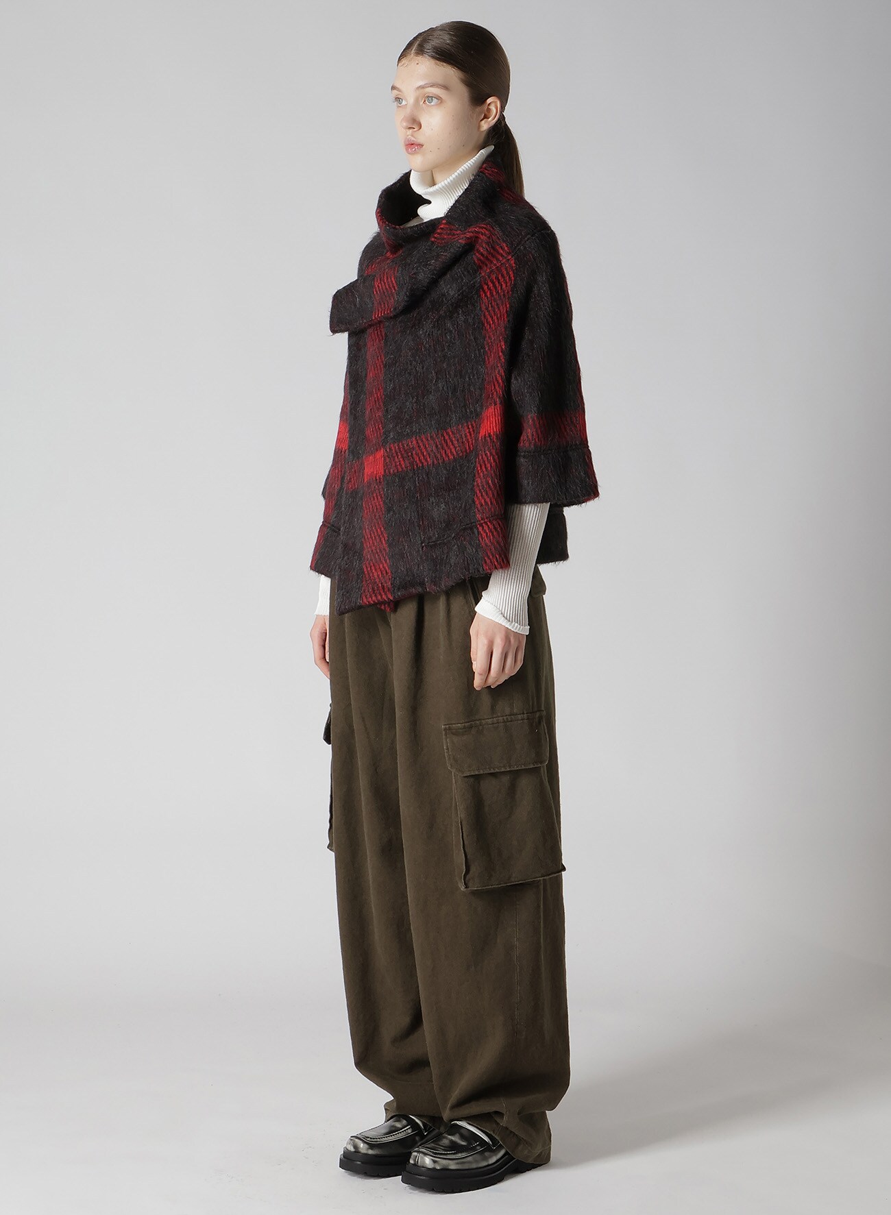 【9/13 12:00(JST) Release】PLAID GAUZE WJQ 3/4 SLEEVE RAG CARDIGAN