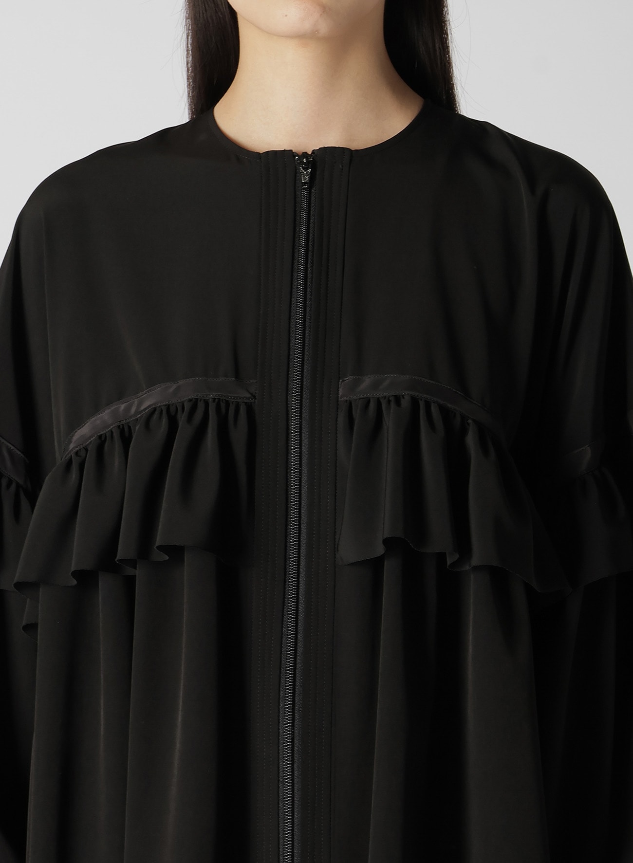 TRIACETATE/POLYESTER RUFFLED BLOUSON