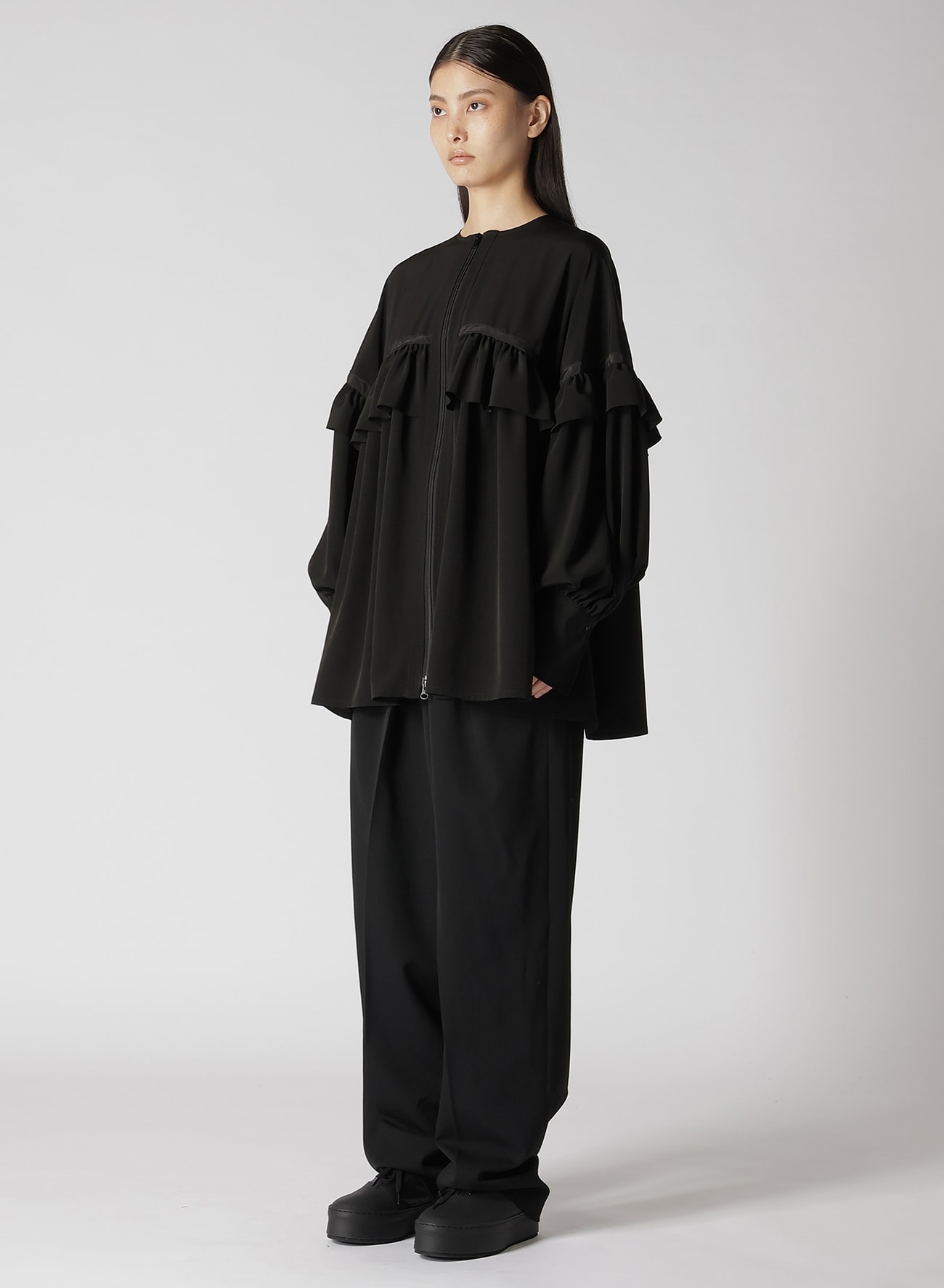 TRIACETATE/POLYESTER RUFFLED BLOUSON