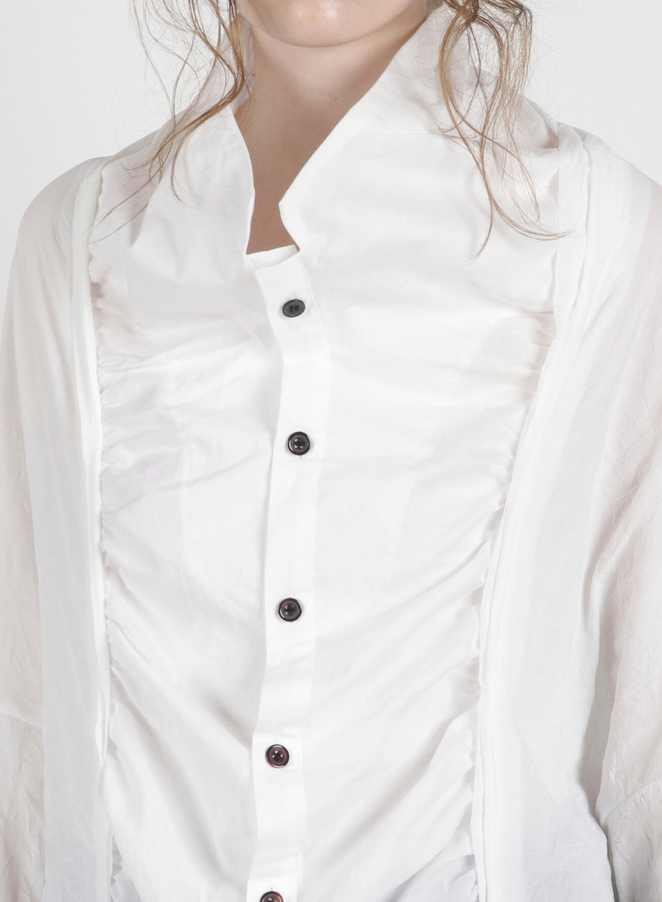 POLYESTER SOLO PLAIN STITCH WRINKLE LONG SLEEVE LAYERED BLOUSE