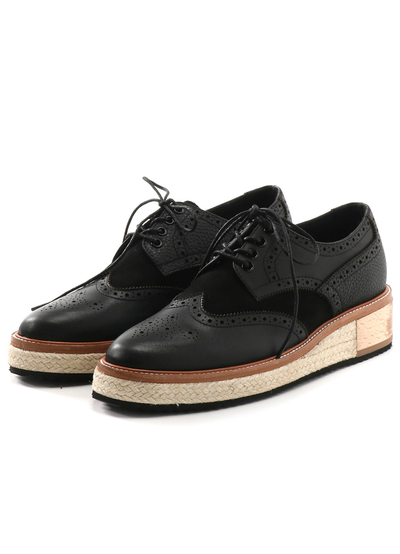 KAYONAKAMURAbyY's COMBI MULTI MATERIAL LEATHER DECO HOLE LOW SHOES