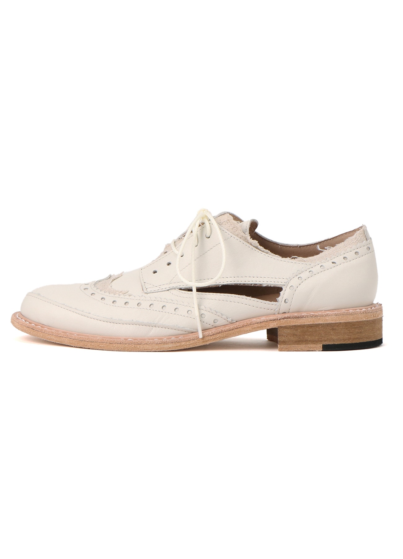 COTTON LINEN/LEATHER COMBINATION WING CHIP SHOES(US 5.5 Off White 